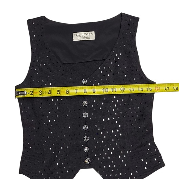 St John Evening Top Size Black Sleeveless Rhinestone Knit Vest Size:Small? - Picture 5 of 7